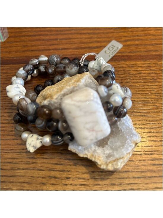CGI Jewelry - Gorgeous stone & glass CGI Beaded Bracelet Brown/White Size 7 without stretch